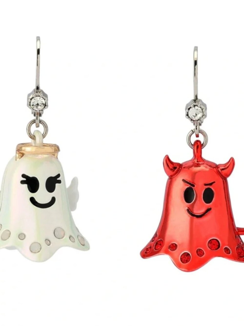 BETSEY JOHNSON Angel Devil Mismatch Dangle Drop Halloween Earrings CZ NIB